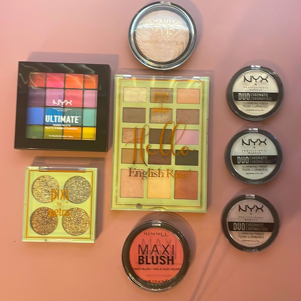 Never used drugstore eye product and highlighter bundle with Pixi, NYX, Rimmel..